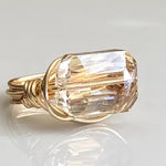 Gold Champagne Crystal Rectangle Wire Wrapped Ring