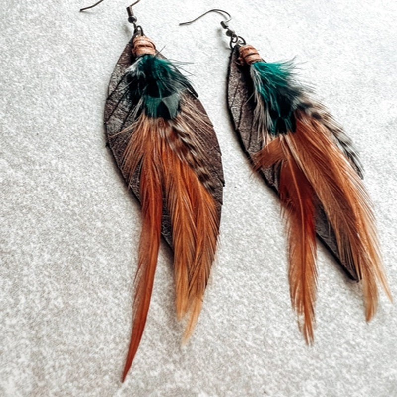 Brown on sale feather earrings