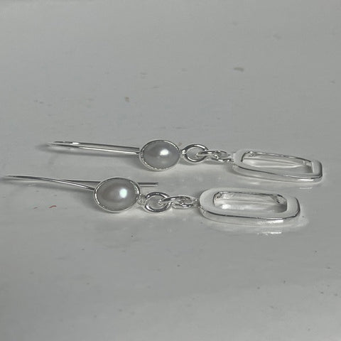 Open Pearl Dangle Rectangle Earrings