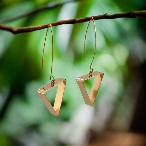 Open Triangle Long Wire Earrings