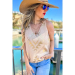 Gold Aztec Printed V neck Sleeveless Knitted Tank Top