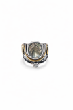 Green Amethyst with Scroll Pattern and Brass Ring