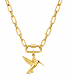 Hummingbird Charm on Paperclip Carabiner Necklace