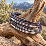 Leather Wrap and Silver Tube Bracelet