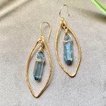 Blue Stone Marquie Gold Hammered Earrings