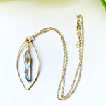 Blue Stone Marquis Gold Hammered Necklace