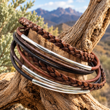 Leather Wrap and Silver Tube Bracelet