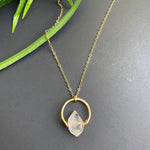 Crystal Quartz Gold Hammered Crescent Necklace