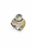 Green Amethyst with Scroll Pattern and Brass Ring