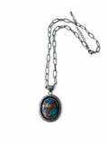 Copper Blue Pendant on Paperclip Chain