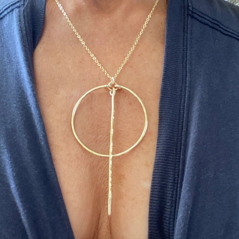 Gold Hoop Necklace Bar Hammered