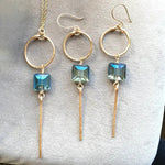 Gold Hoop and Bar Blue Crystal Necklace Set