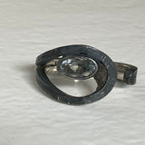 White Topaz in Oxidized Open Ring