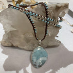 Larimar on Hand-woven Beaded Necklace