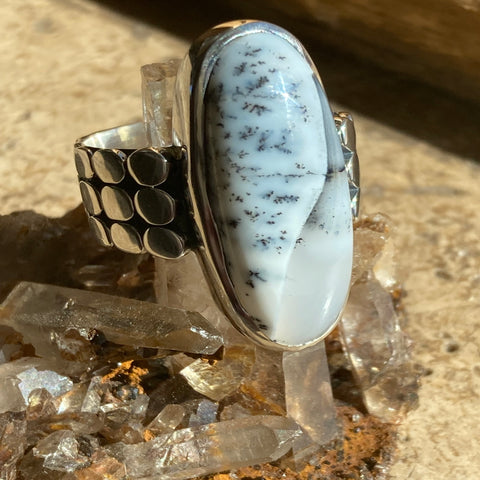 Dendritic Opal Oval Ring