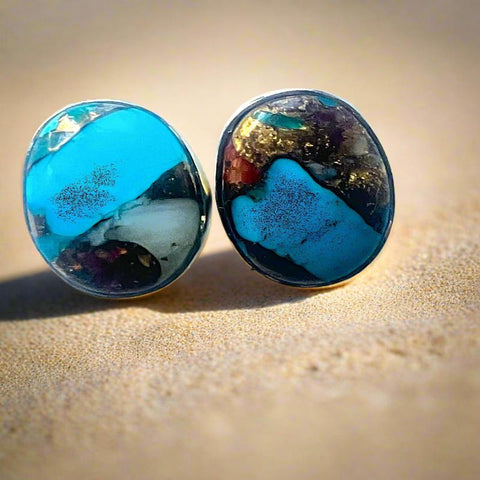 Chocolate Copper Oyster Turquoise Stud Earrings