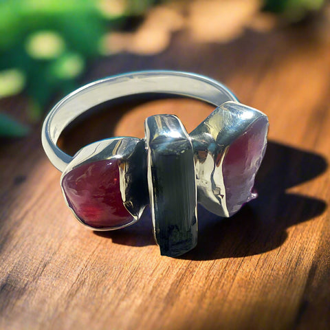 Tourmaline Green and Pink Raw Ring