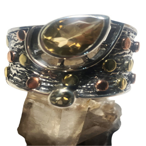 Citrine with Brass/Copper Beaded Setting Ring