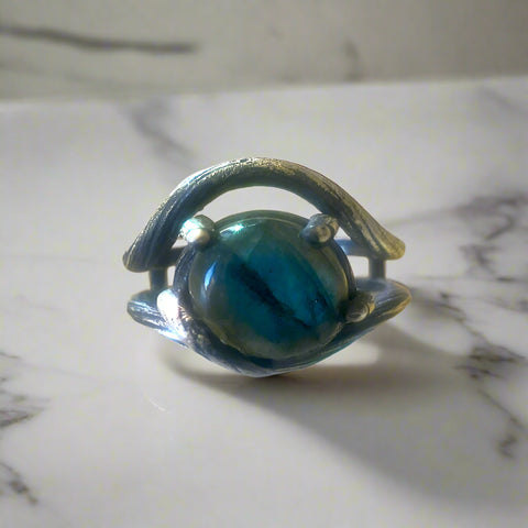 Labradorite Oval in Rustic Oxidized finish Ring