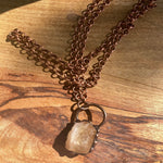Citrine Copper Pendant on Long Copper Chain Necklace