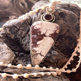 Wild Horse Jasper and Garnet on Hand-Woven Beaded Necklace