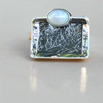 Pearl Oxidized Square Cut Ring
