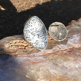 Dendritic Opal and Black Rutilated Adjustable Ring