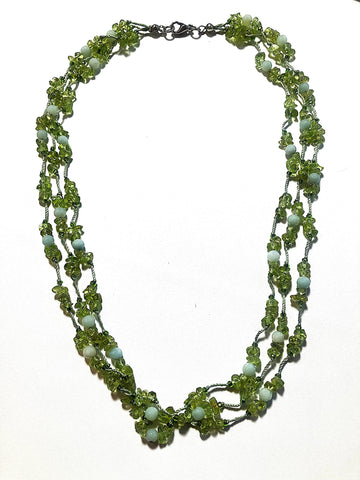 Peridot Chip Handwoven 3-Strand Necklace