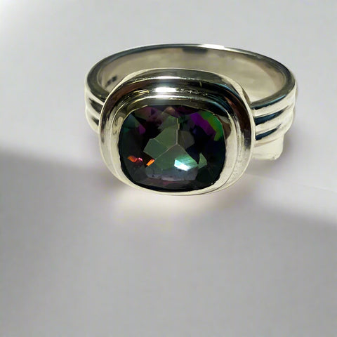 Mystic Quartz Square Textured Band Ring
