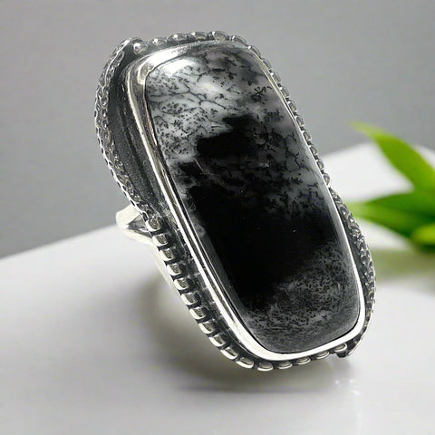 Dendritic Opal Long Ring
