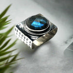 Square Textured Gemstone Ring