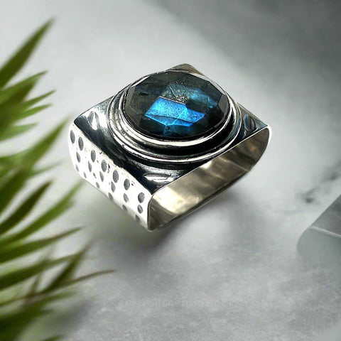 Square Textured Gemstone Ring