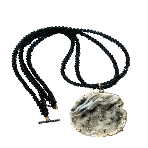 Speckled Gray Geode on Black Quartz Chain