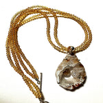 Golden Rutilated Quartz in Geode Druzy on Quartz Chain