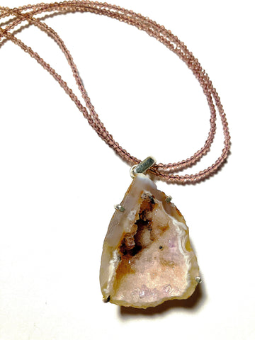 Pink Geode on a Rose double-chain