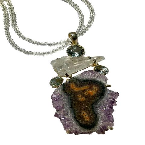 Lavender and Green Quartz with Green Quartz on Quartz Chain