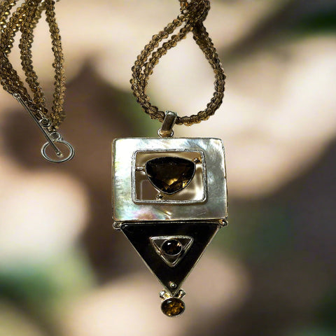 Smoky Quartz, Mother of Pearl on Quartz Chain