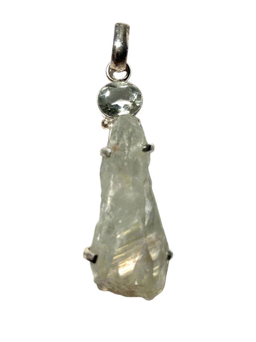 Opal Aura Rough Quartz with Green Amethyst Pendant