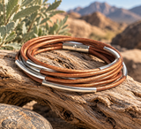 Leather Wrap and Silver Tube Bracelet