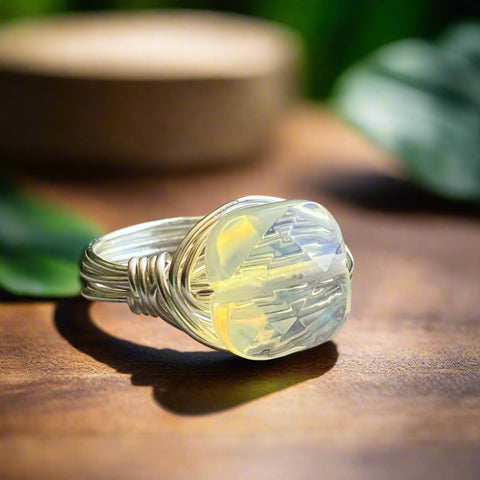 Pineapple Quartz Silver Wire Wrapped Ring