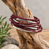 Leather Wrap and Silver Tube Bracelet