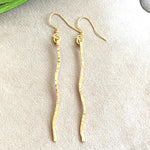 Wavy Gold Branch Brass Hammered Earrings