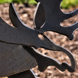 Detail – Close-up of laser-cut steel antlers and metal finish on Moose sculpture