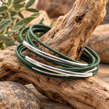 Leather Wrap and Silver Tube Bracelet