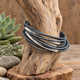 Leather Wrap and Silver Tube Bracelet