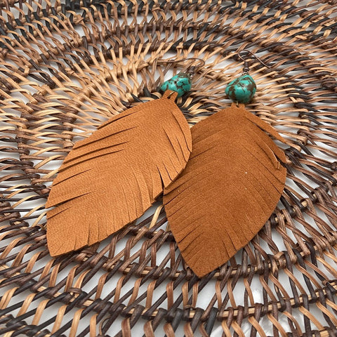 Tan Feather Suede with Turquoise Chuncks