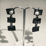 Oxidized Three Square Pearl Post Earrings