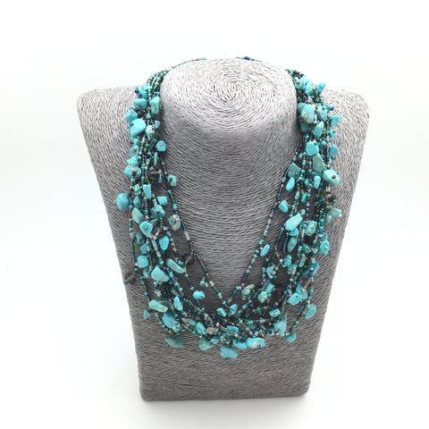 Turquoise-Bronze Beaded Necklace