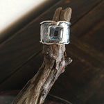 Blue Topaz Rectangle Oxidized with Silver Band
